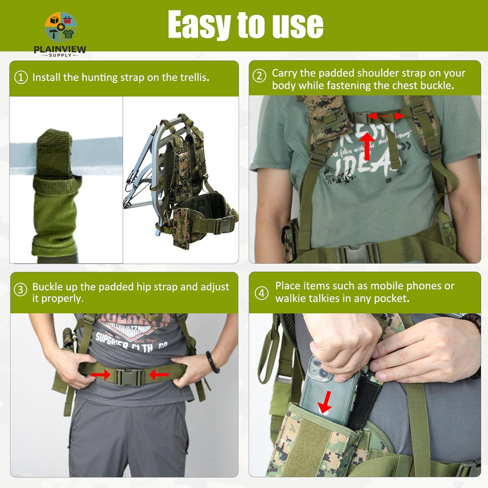 Tree Stand Carrier Backpack with Padded Straps, 8 Connection Points & 3 Pockets,