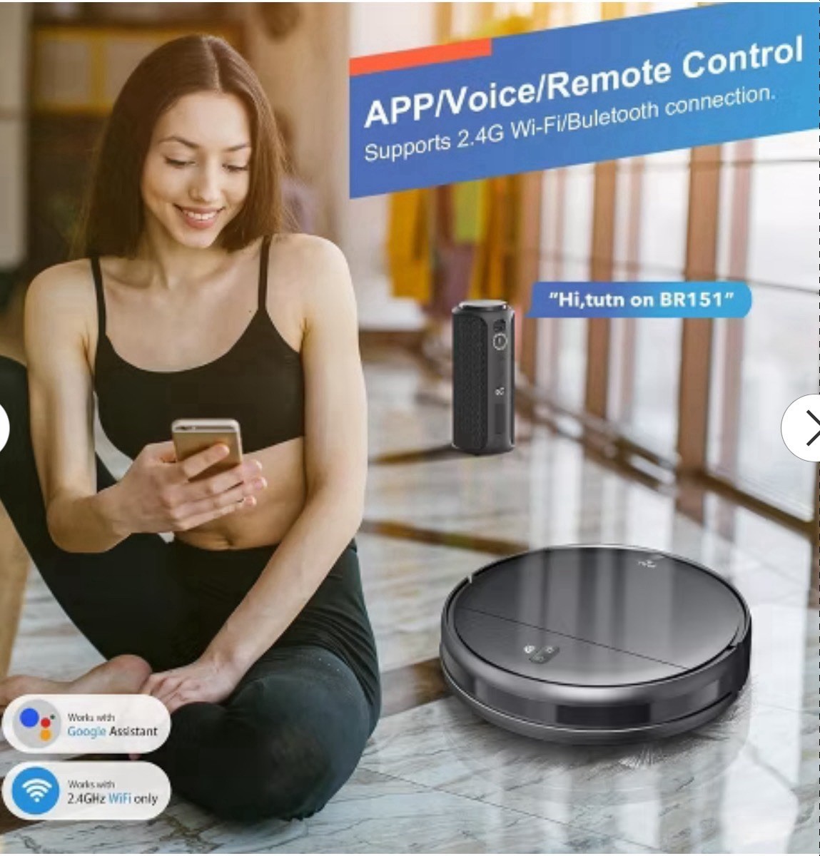 MAMNV BR151 Robot Vacuum and Mop, with APP/Remote, Black