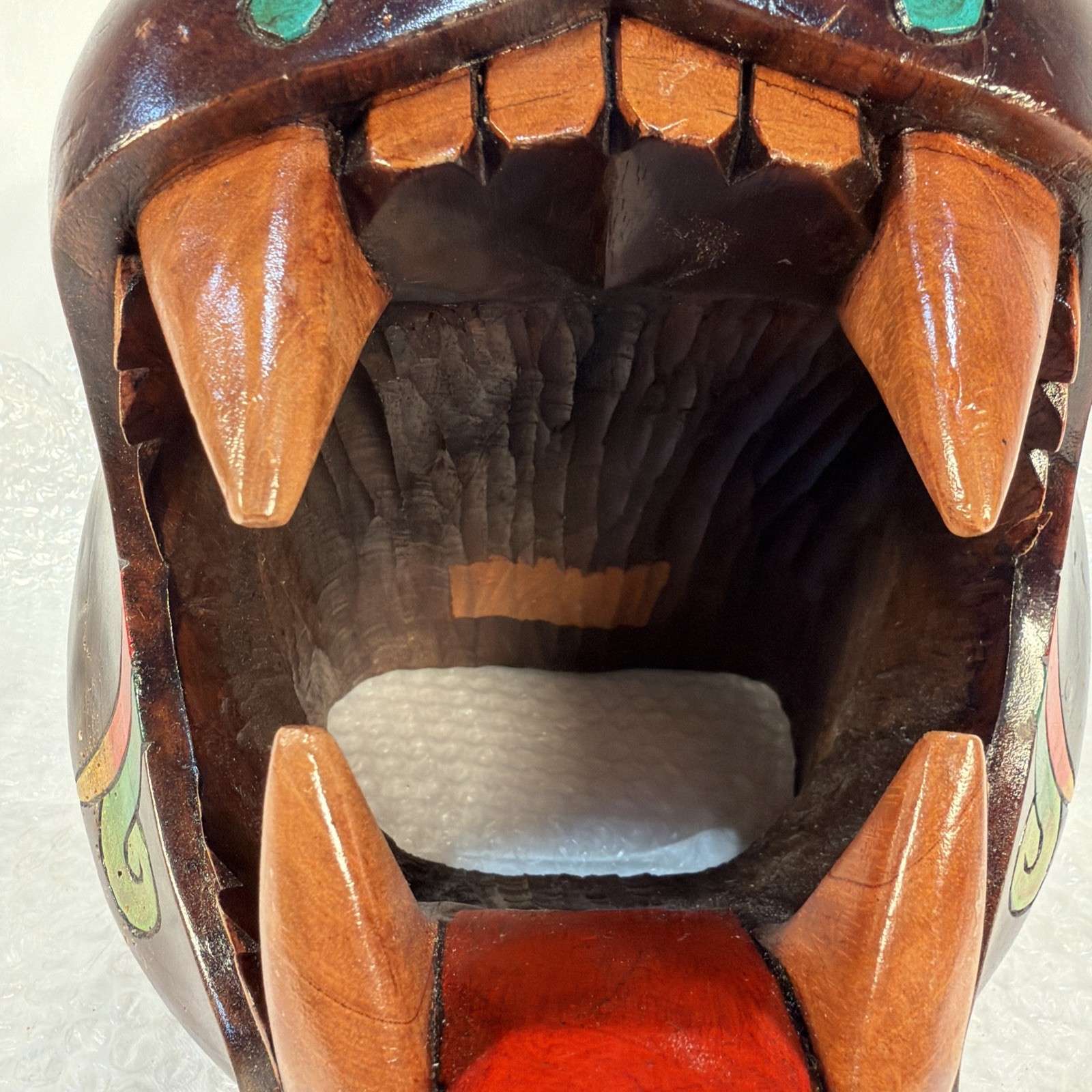 Vintage MCM Mayan Handcarved Wood Jaguar Panther Head Folk Art Rare