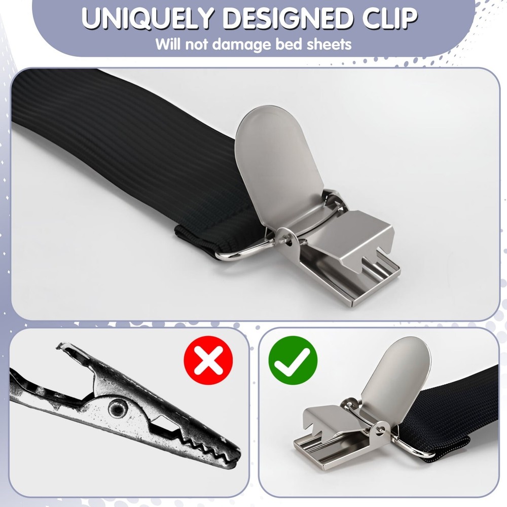 6 Pack Adjustable 2 Way Bed Sheet Straps Clips Elastic Bed Sheets Straps
