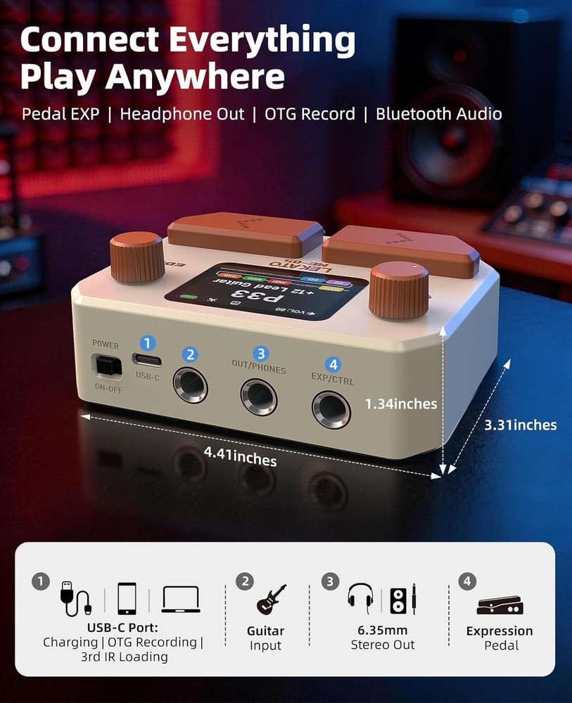 LEKATO ME-05 Guitar Processor Amp Cab Sim Bluetooth 24-bit USB Audio Interface