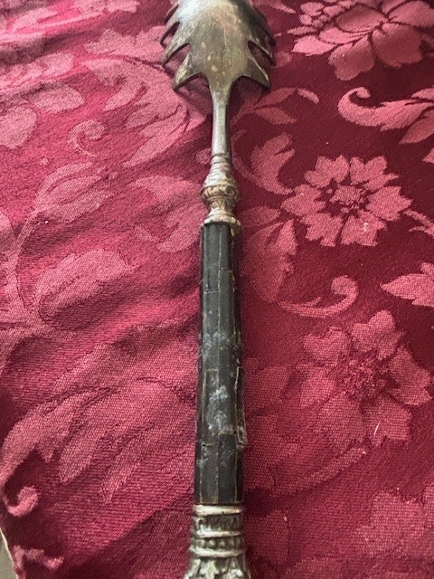 Vintage Pasta Server Black Horn Handle With Silver Plate Crown Tip