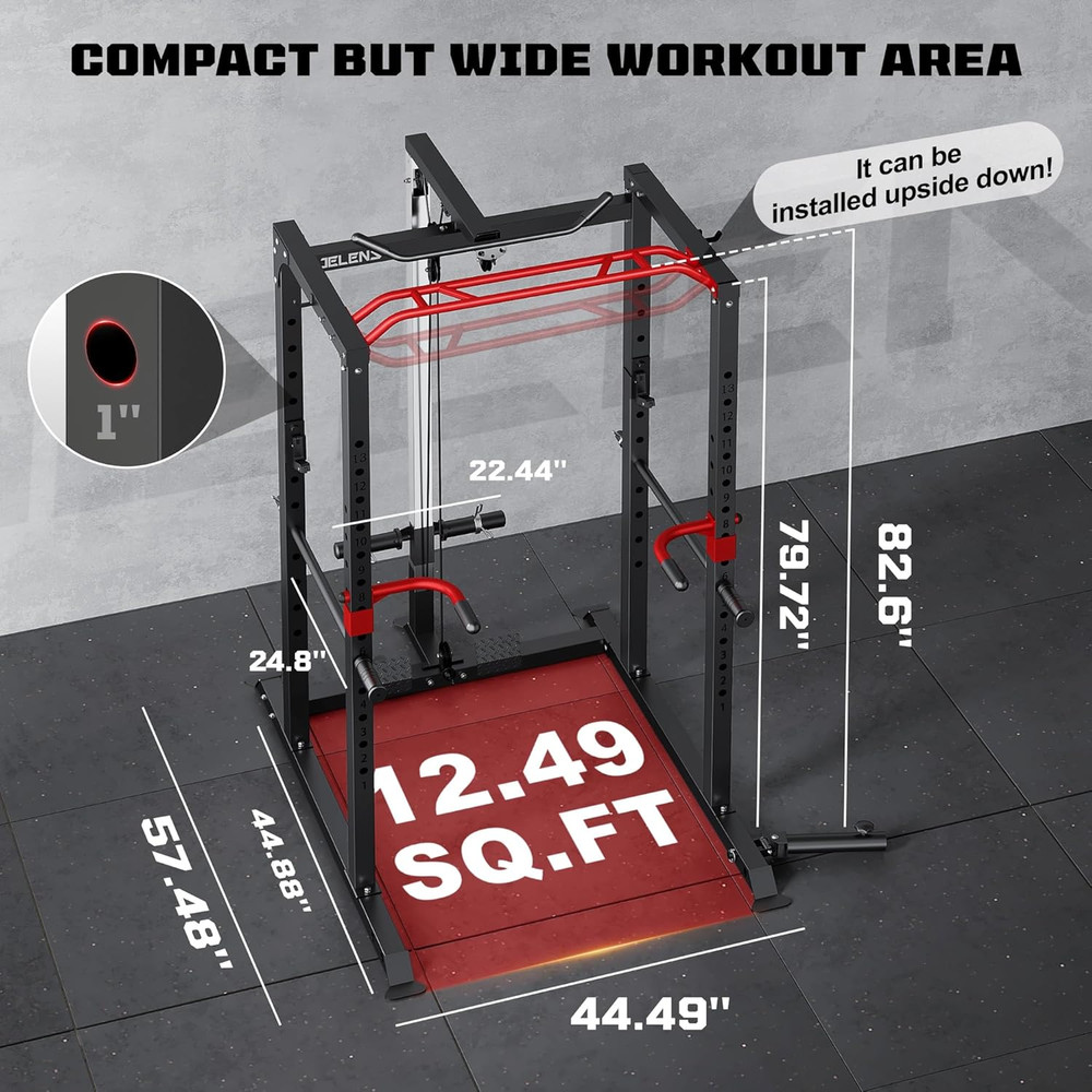 Power Cage, 2000LBS Multi-Function S11 Power Rack with LAT Pulldown, Squat Rack