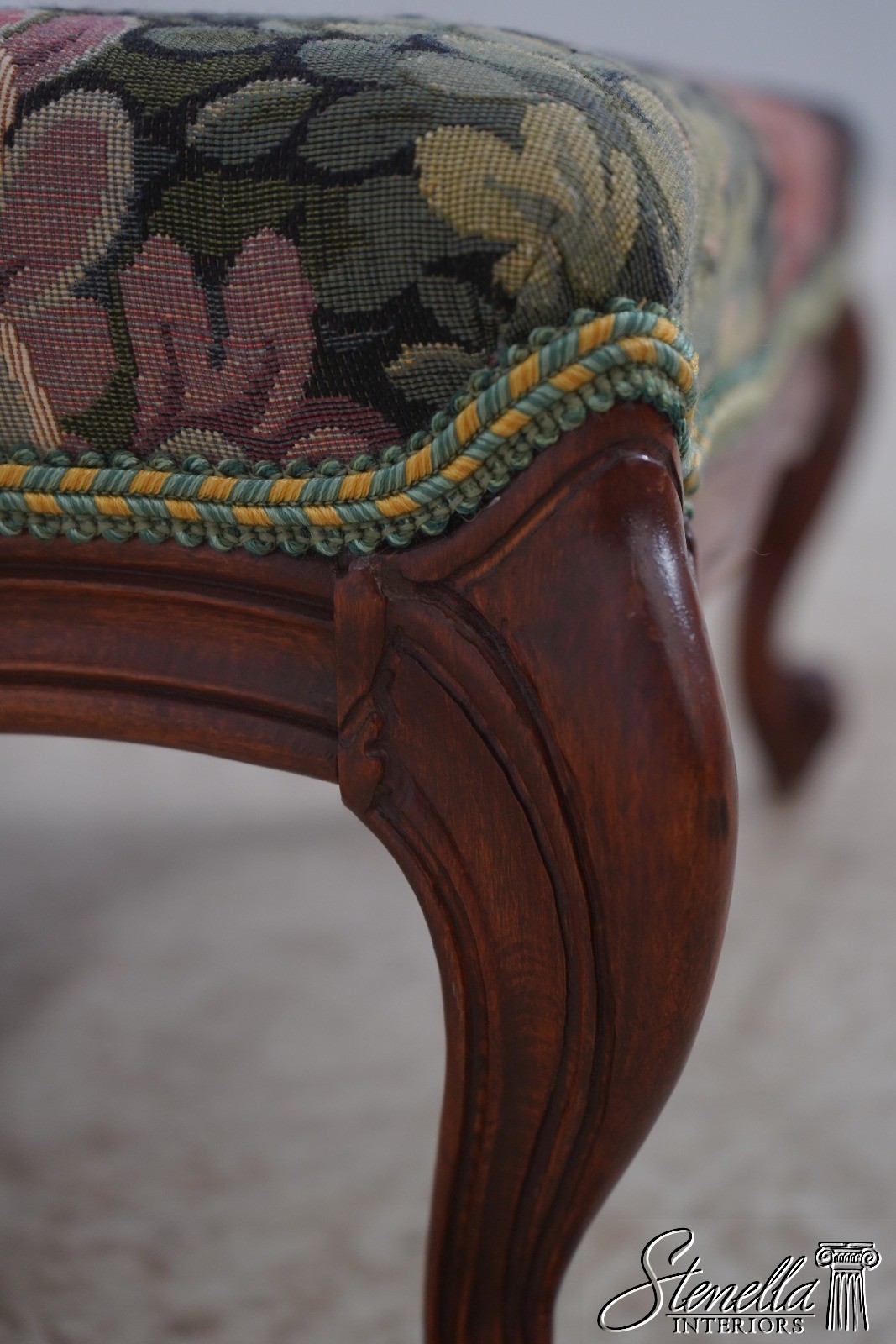 70447: Vintage Country French Mahogany Upholstered Footstool