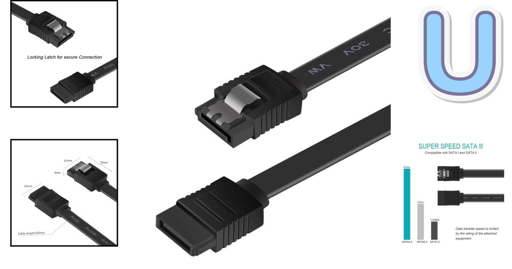 SATA III 6Gbps Data Cable with Locking Latch – 18 Inch, Cost-Effective Solution