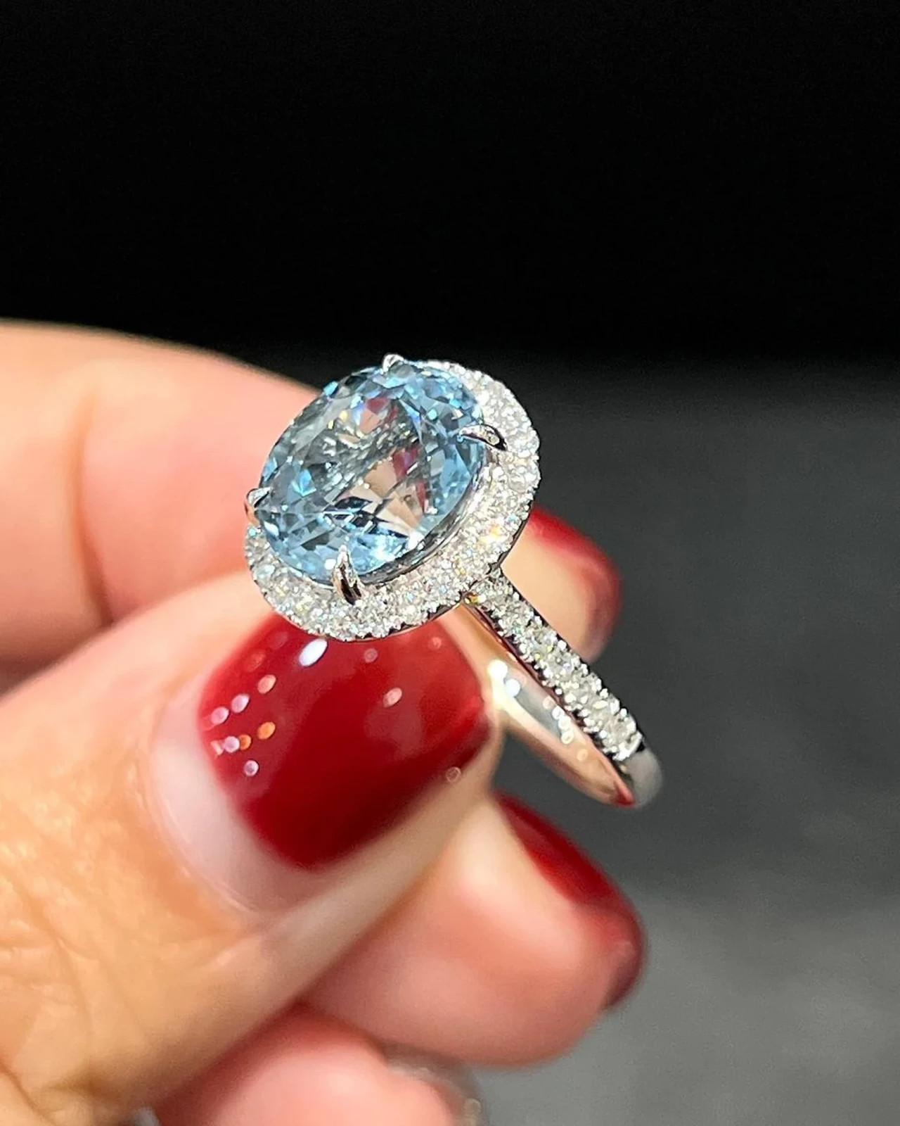 4.50 Ct Oval Cut Natural Aquamarine Diamond Wedding Ring 14K White Gold Size 7