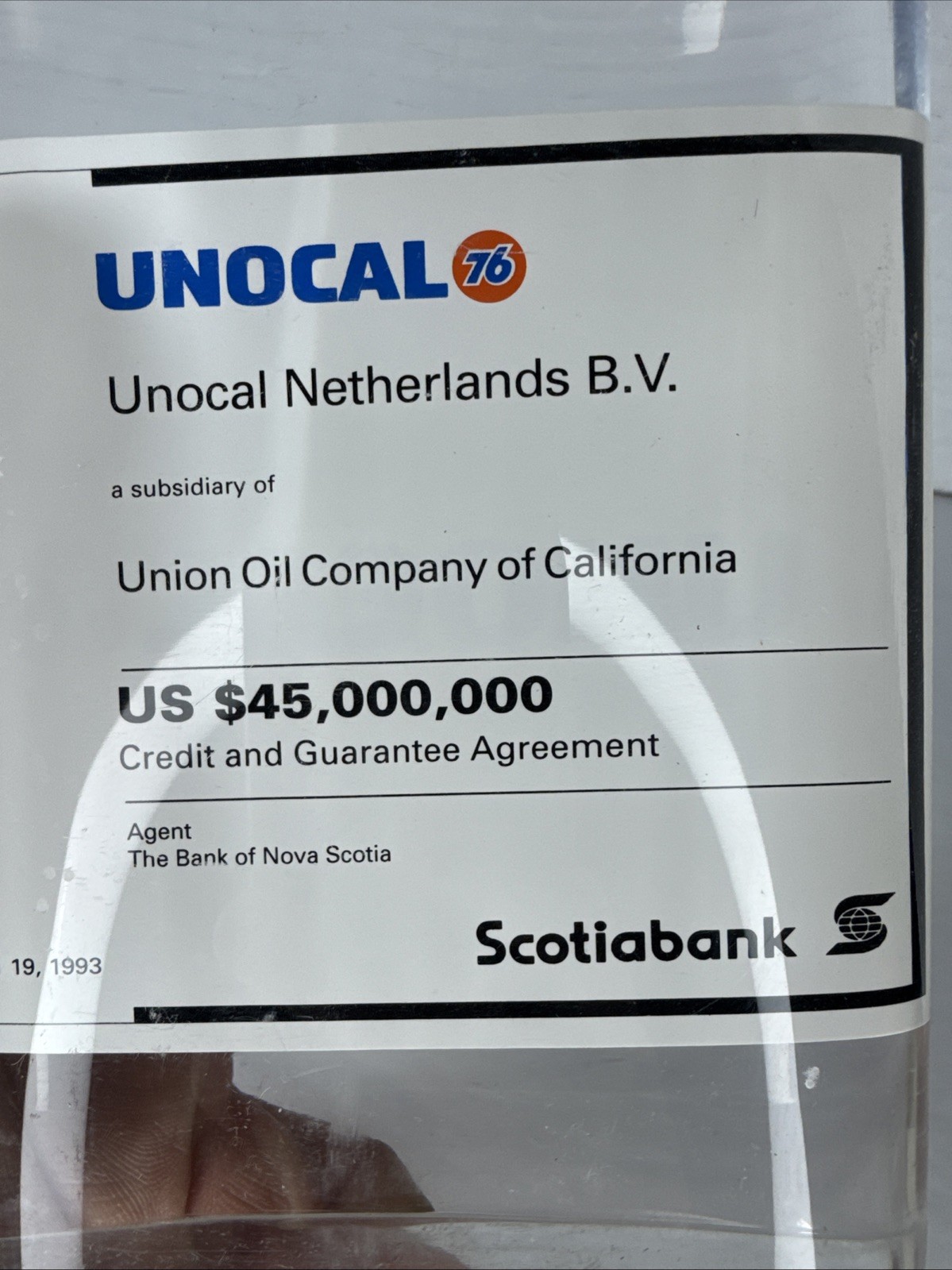 Vintage 1993 Union 76 Unocal Scotiabank Netherlands Memorabilia plaque