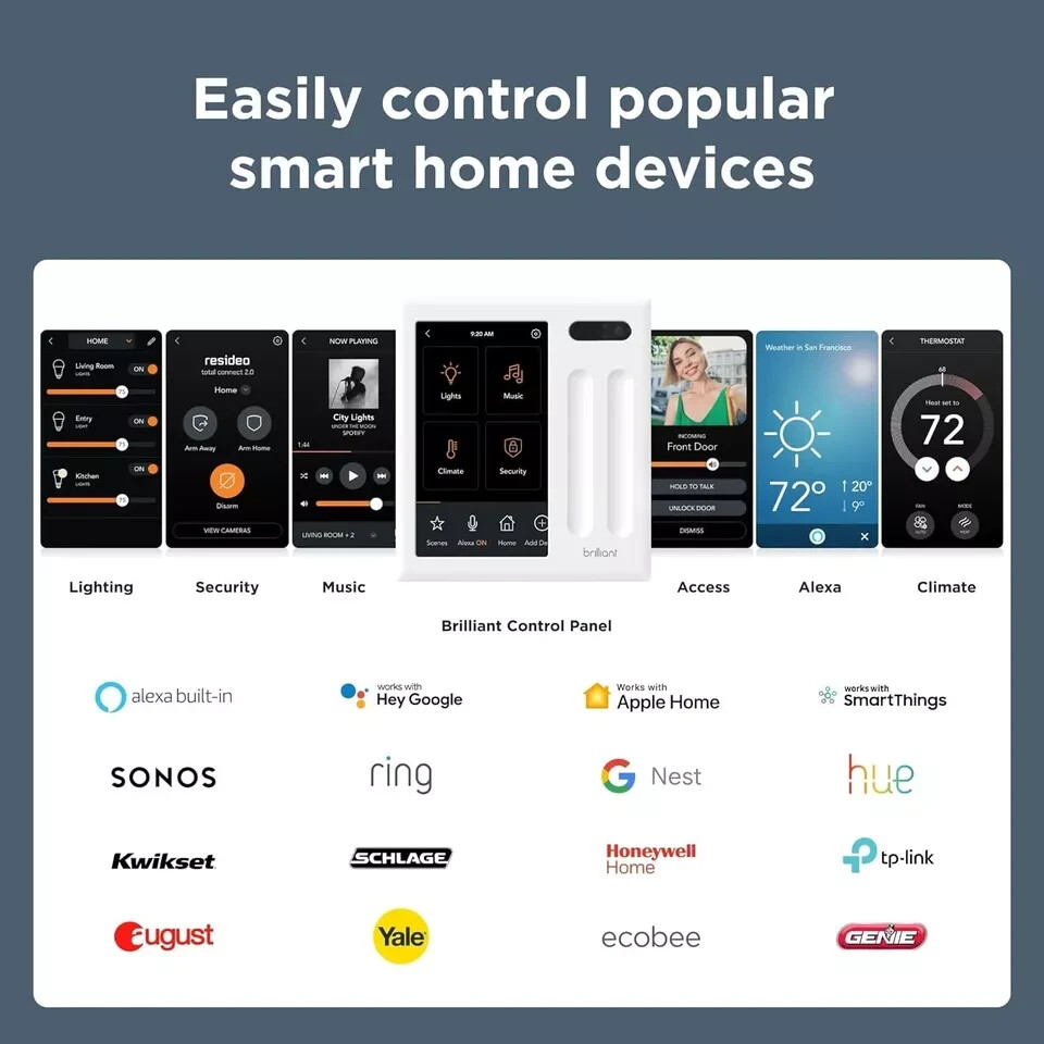 New Brilliant Smart Home Control Panel 2-Switch Plug-In Model Low Voltage $450