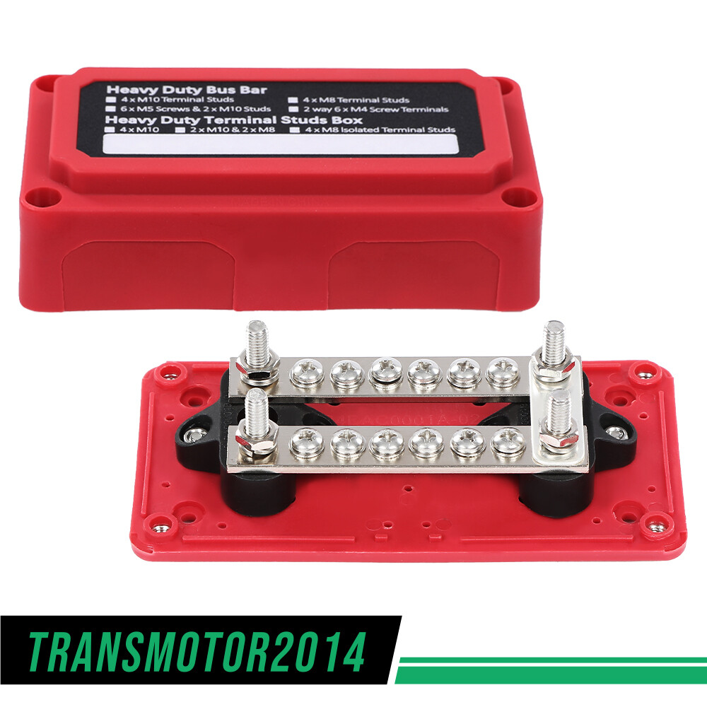 12V Terminal Ground Power Distribution Junction Block Kit Heavy Duty Bus Bar Red