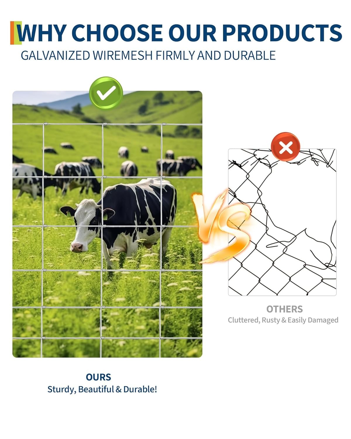 Farm Fence 4/5/6FT x 328FT 4/5FT x 164FT Galvanized Cattle Animals Protection