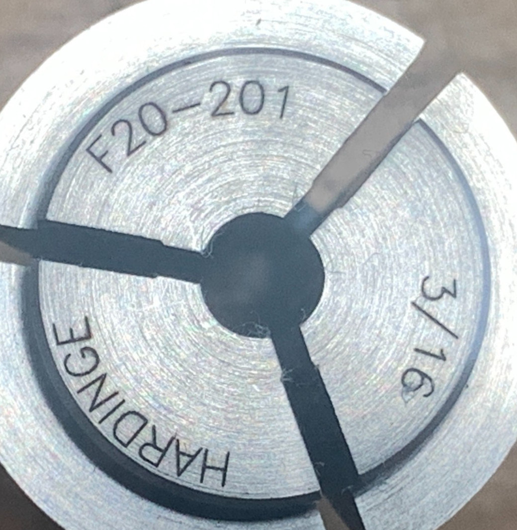 HARDINGE F20-201 3/16" ROUND COLLET EXCELLENT CONDITION