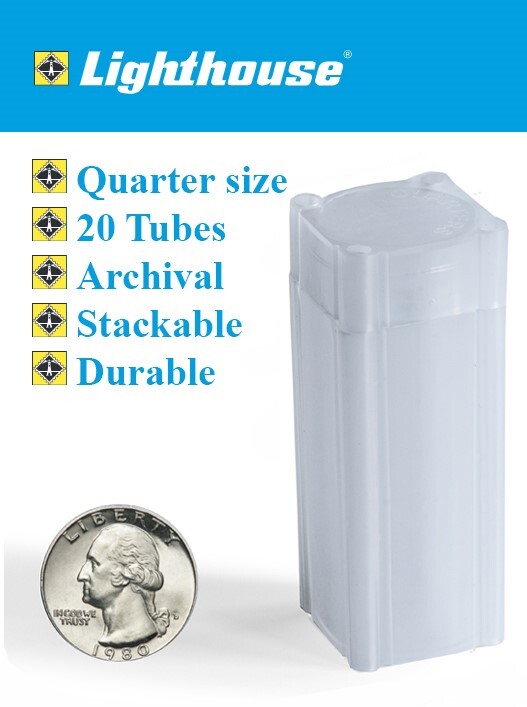 20 US Quarter Square Coin Tubes Archival Stackable Durable Lighthouse Long Term