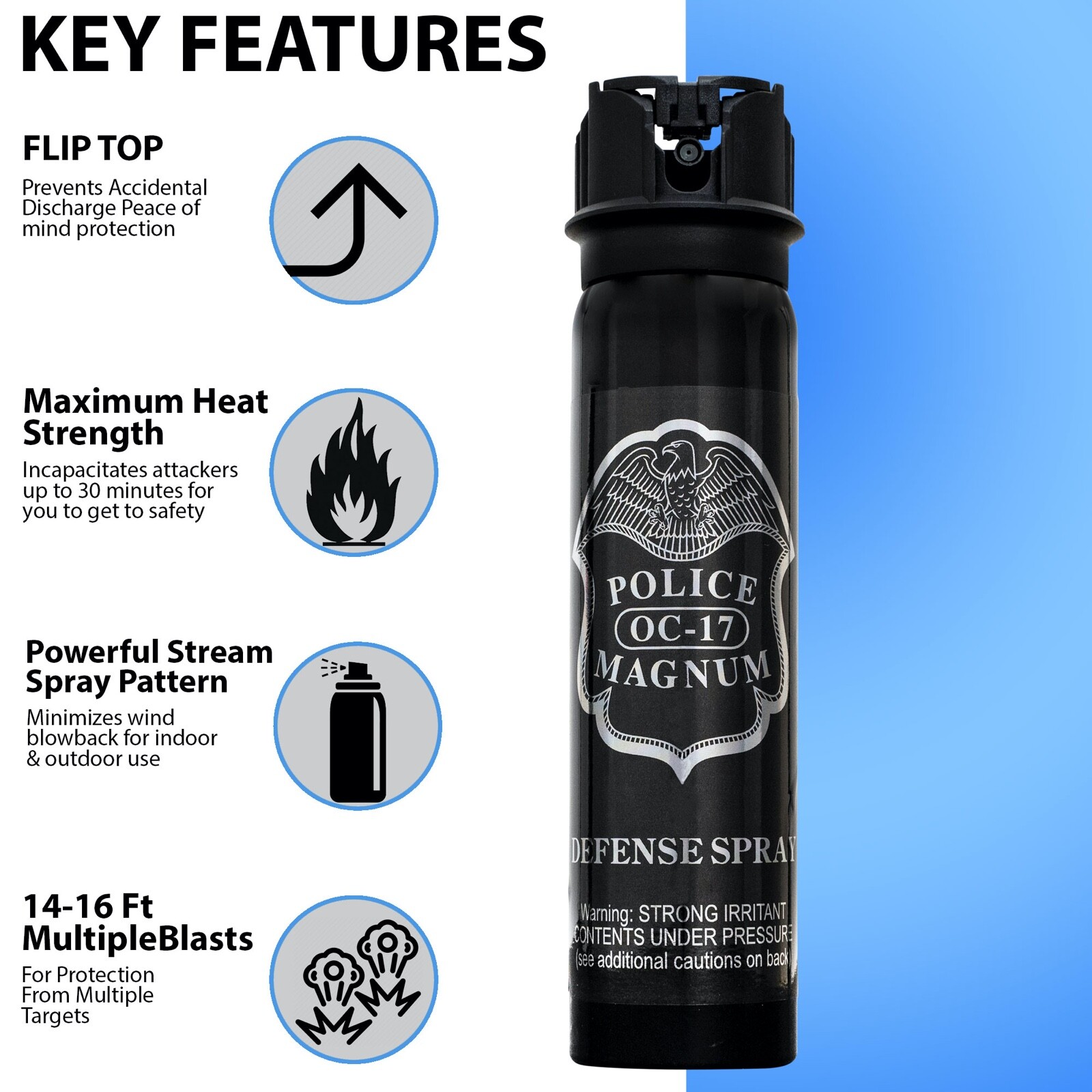 Police Magnum 5oz Flip Top Stream Pepper Spray Self Defense