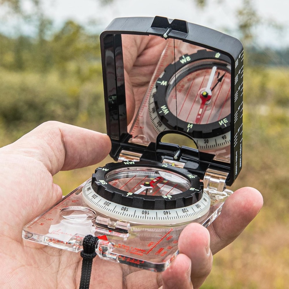 Orienteering Compass with Sighting Mirror - Adjustable Declination for Hiking &