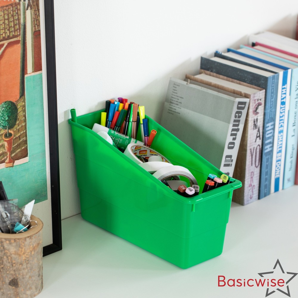 New Basicwise 6-pc Assorted Color Plastic Storage Bins Versatile Book Magazine