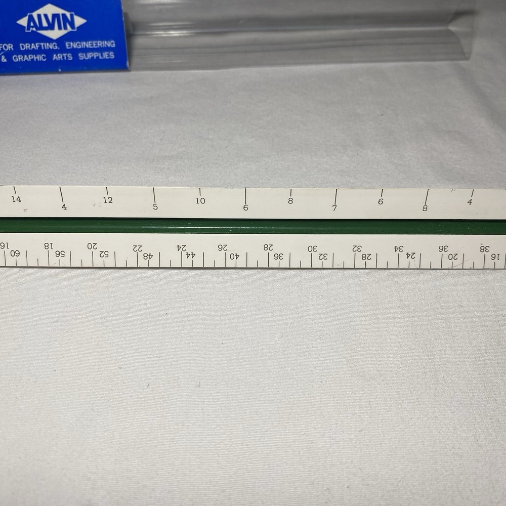 Alvin 244B Drafting Engineer Scale 12” Triangular Ruler W/Case Bamboo Japan Used
