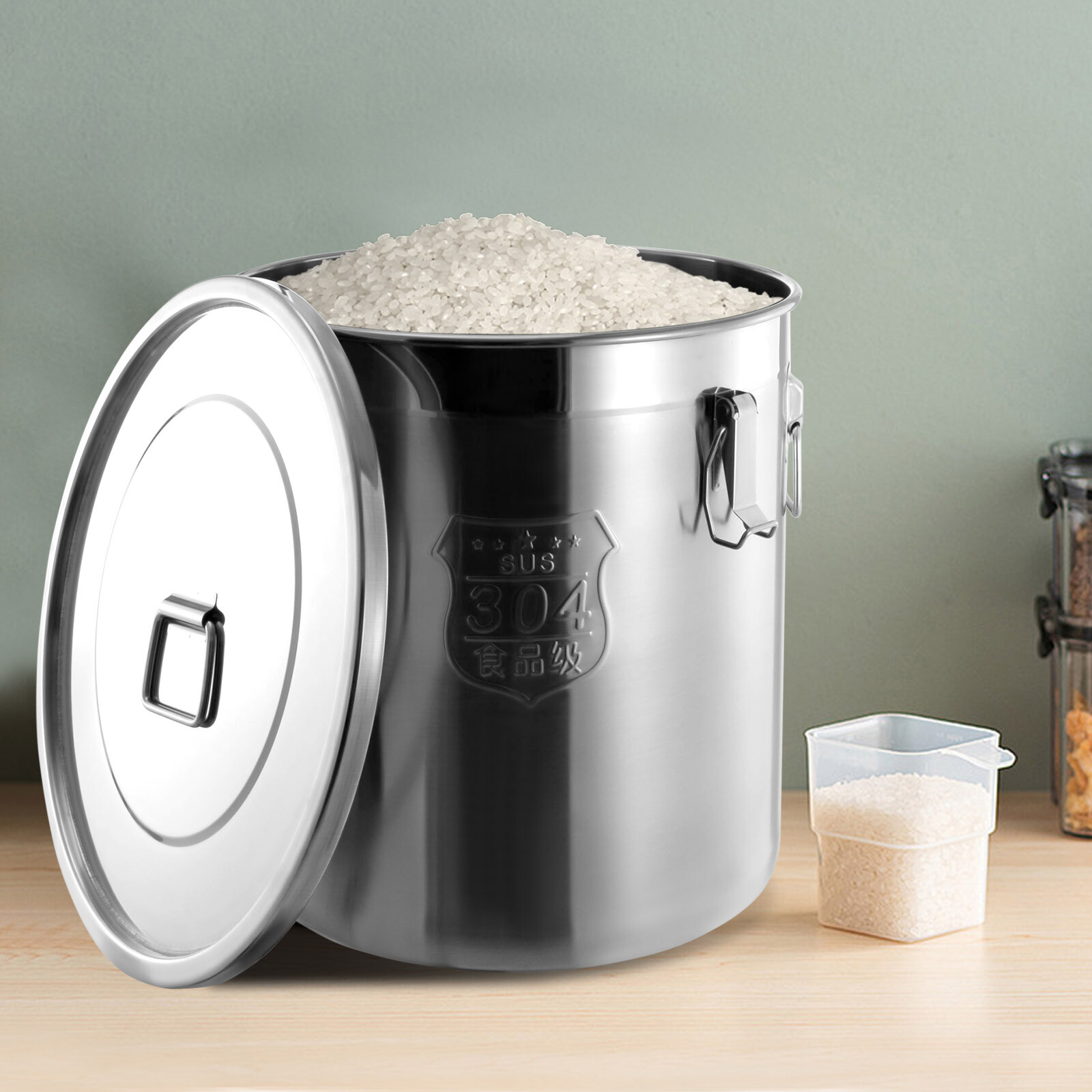 48L Stainless Steel Airtight Container Rice Cereal Grain Container Storage Box