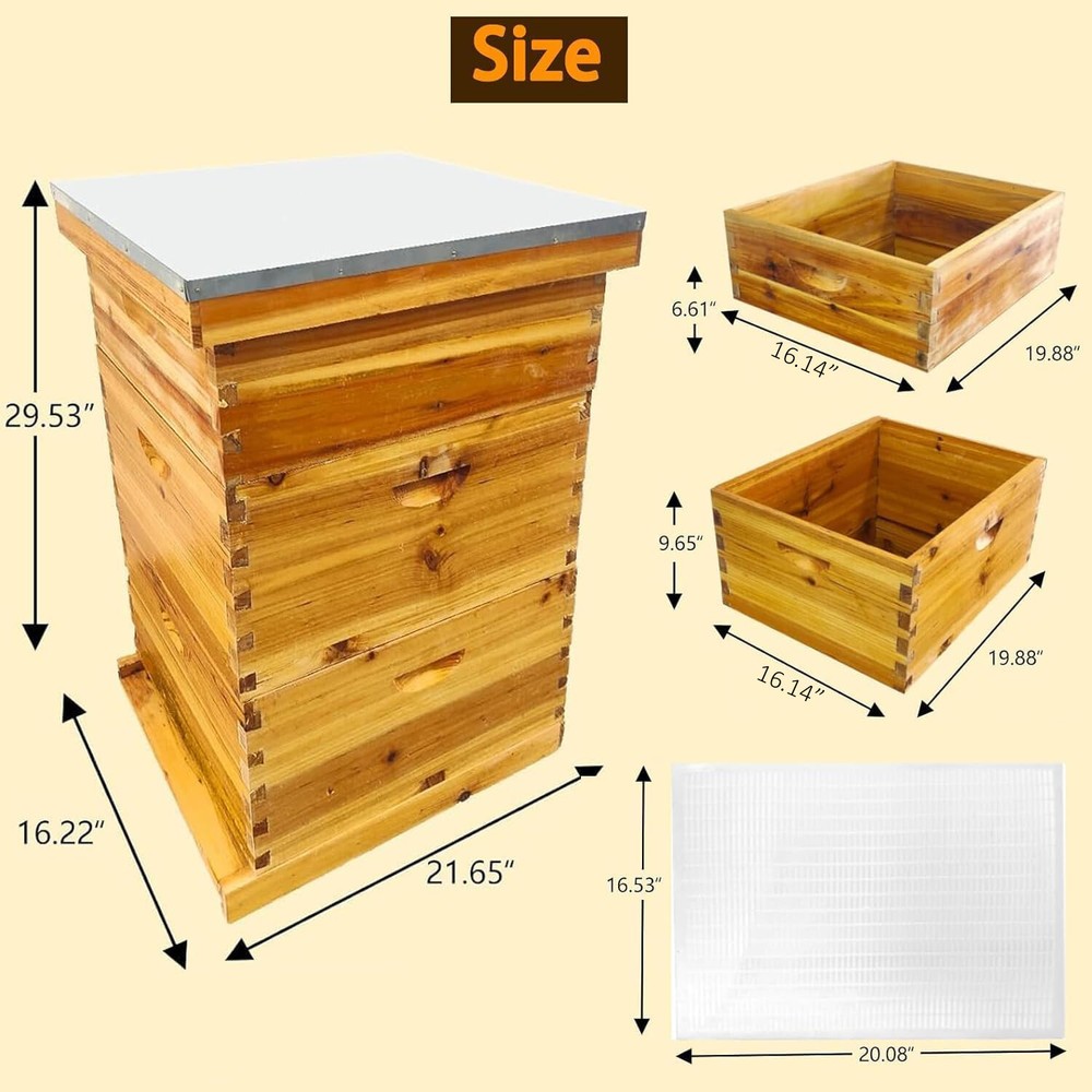3-Layer Bee Hive Without Frames, Langstroth Beehive Kit 2 Deep 1 Medium