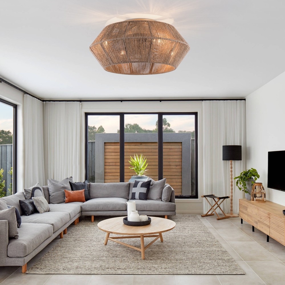 Rattan Caged Flush Mount Fan Light +Remote Control Ceiling Fan Boho Ceiling Fan
