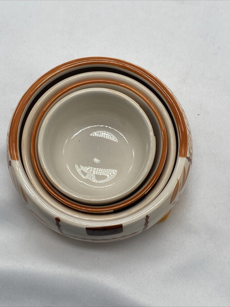 Temptations Orange Owl Ceramic Nesting Measuring Cup Set Old World