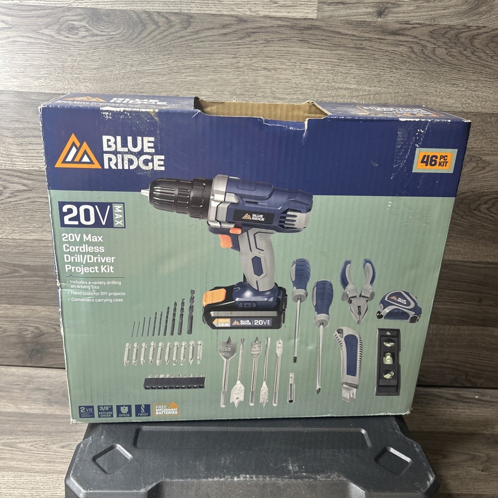 Blue Ridge 20V Max Cordless Drill Driver Project Kit 46 Piece Set