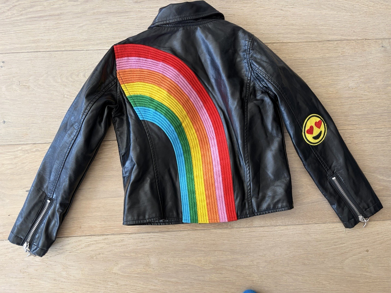 Lola and the Boys Happy Rainbow Vegan Leather embroidered jacket - 6