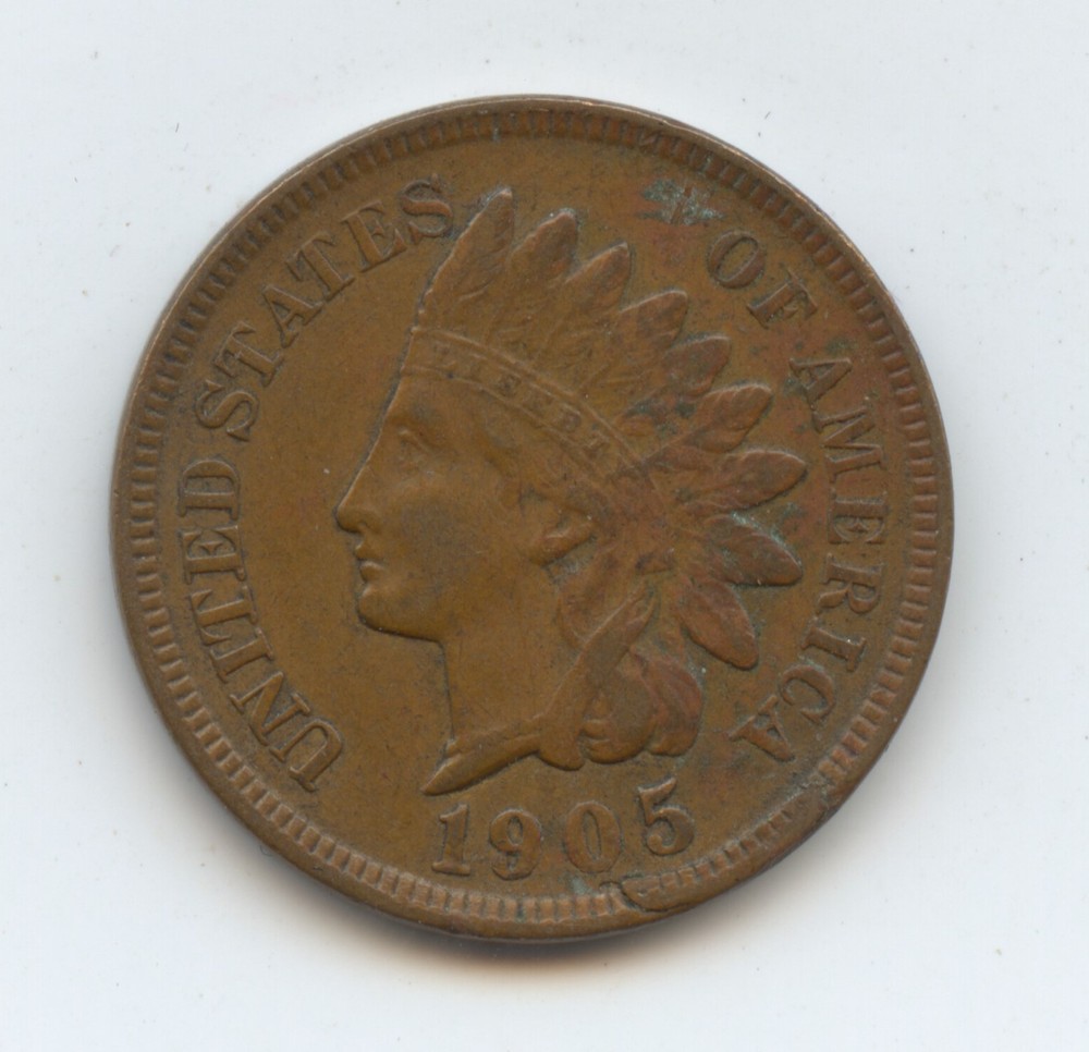 Error 1905 Indian Cent  (#9934) Planchet defect below date.