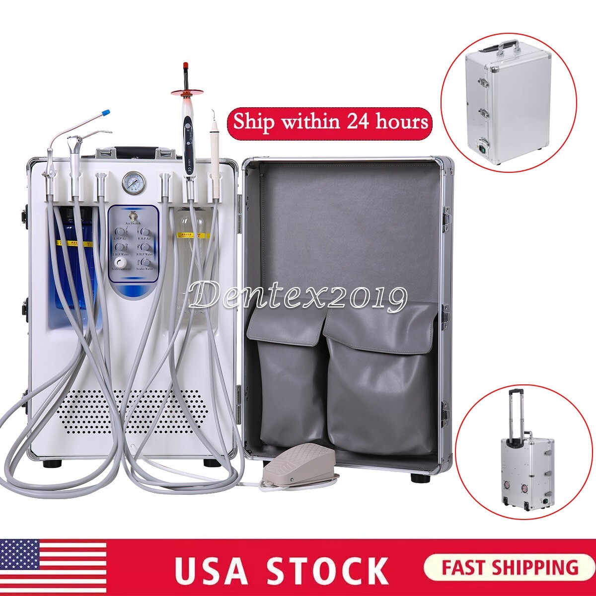Portable Mobile Dental Delivery Unit System Suction Air Compressor Motor 4Hole