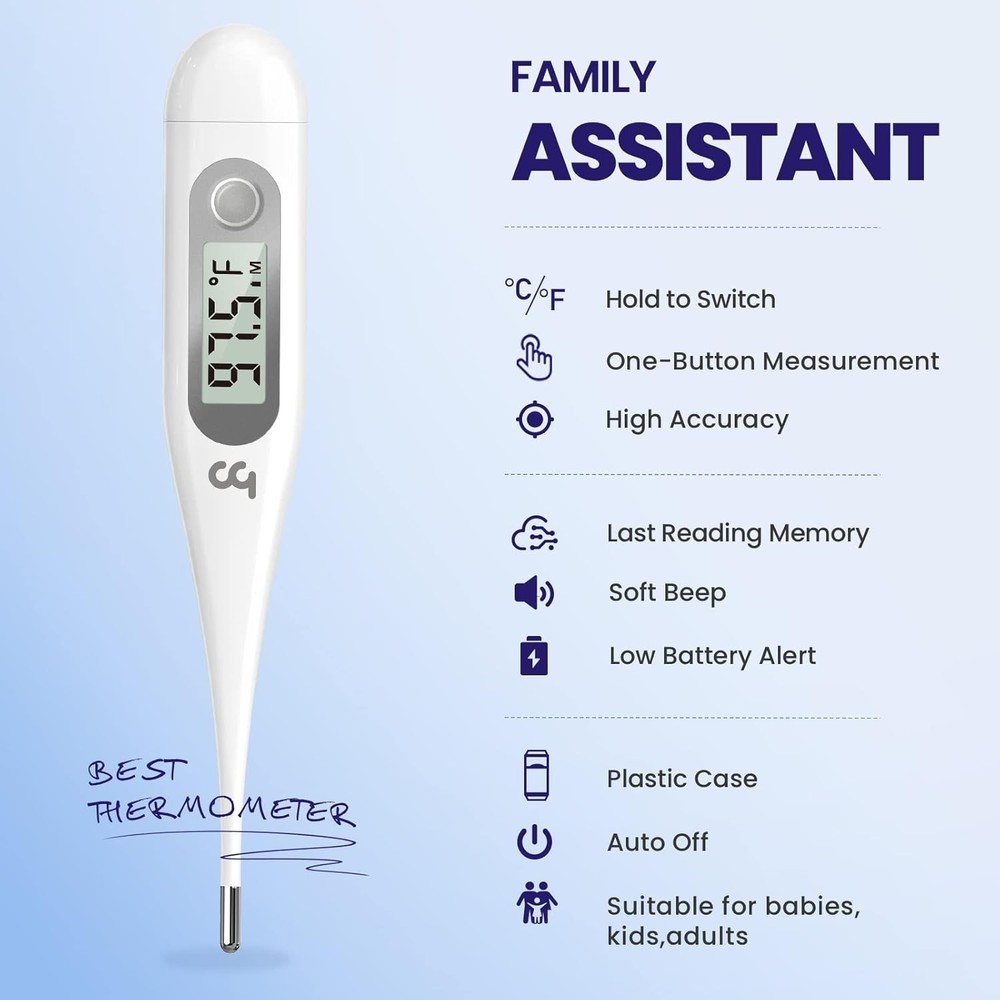 Portable Digital Thermometer with Waterproof Tip & Memory Function for All Ages