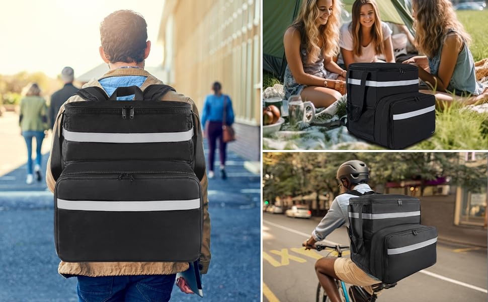 Food Delivery Backpack, Expandable Insulated Food Delivery Bag for Grocery Bike