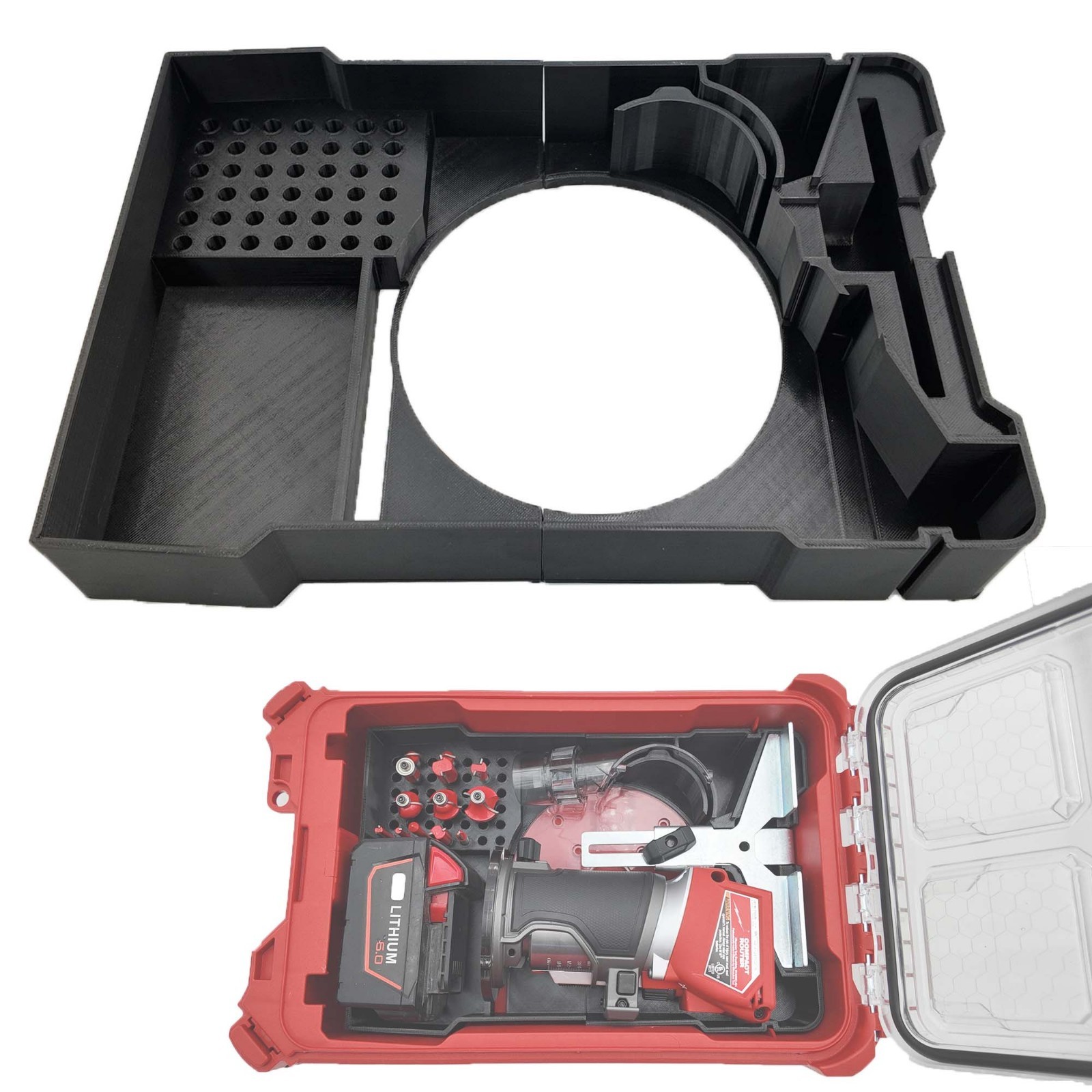 M18 Router Organizer for Milwaukee Compact Packout insert 2723-20