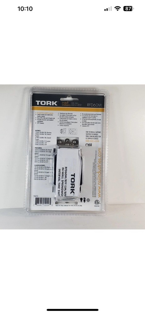 Tork In-Wall Springwound Interval Timer Switch RFF60M Indoor White Faceplate