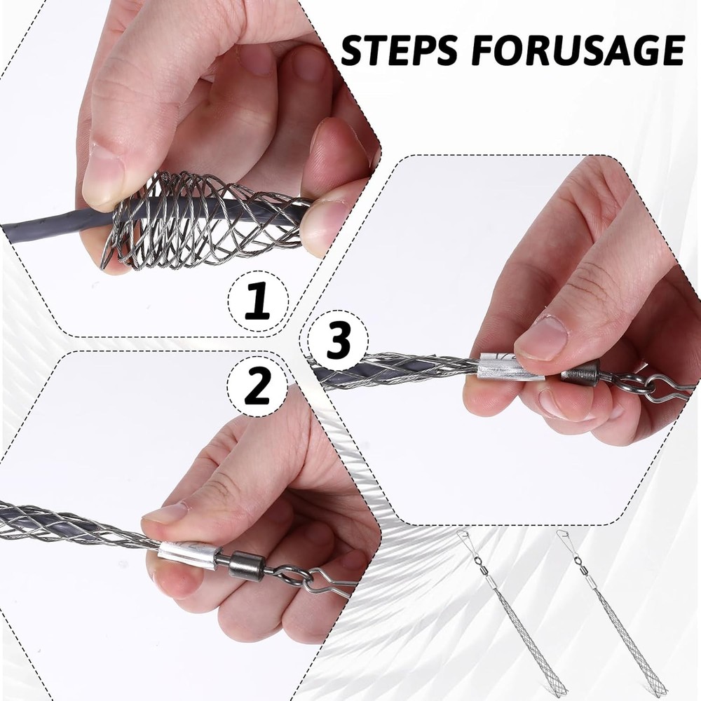 2 PCS 12 Inch Wire Pulling Grip Mesh Cable Sock