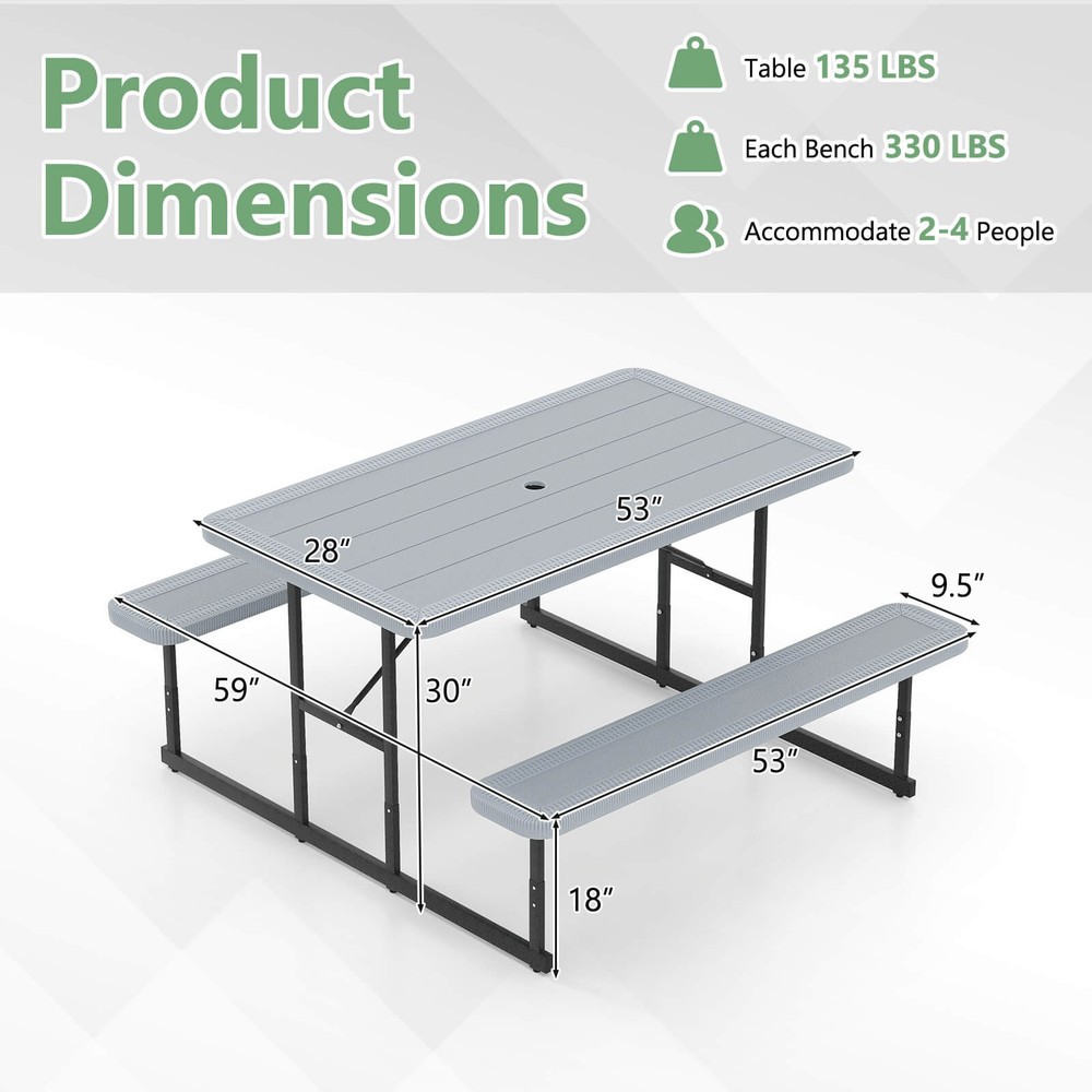 Picnic Table Bench Set for 2-4 People Outdoor Rectangular Camping Dining Table