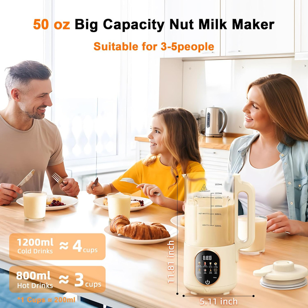 50Oz Automatic Nut Milk Maker with 10 Functions and Auto Clean Feature