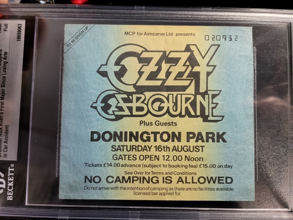 Ozzy Osbourne Monsters Of Rock Concert Ticket Donington Park 8/16/1986 Beckett