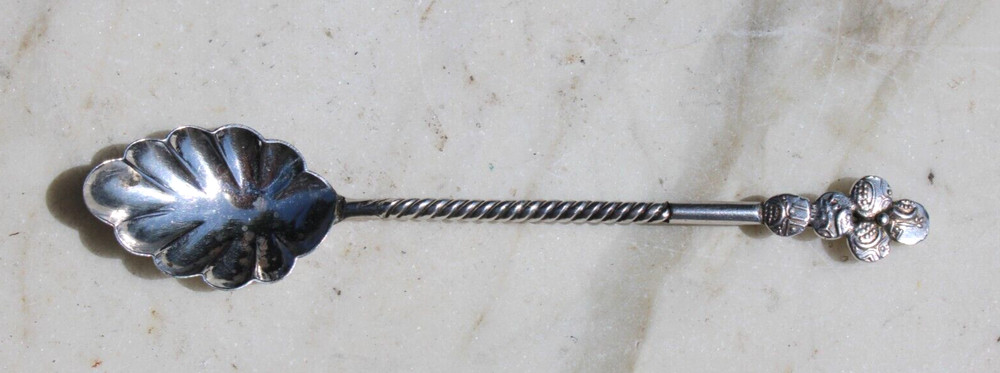 Antique Silver Berry Spoon w/Twisted Handle Shell Shape-#B1