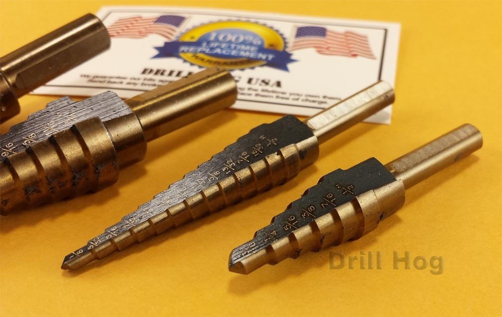 Drill Hog® Step Drill Bit Step Set Drill Bits UNIBIT Moly 4Pc Lifetime Warranty