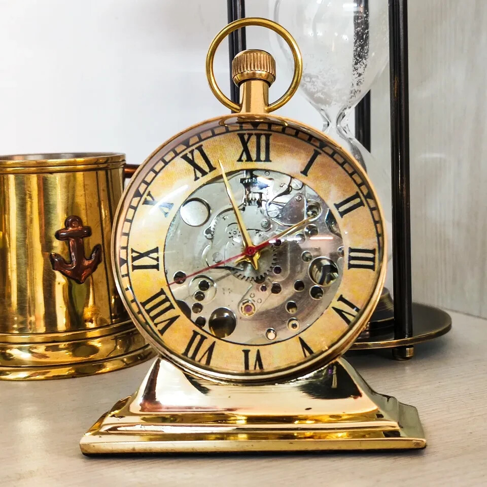 Trophy Brass Desk Clock Mechanical Table top Decorative