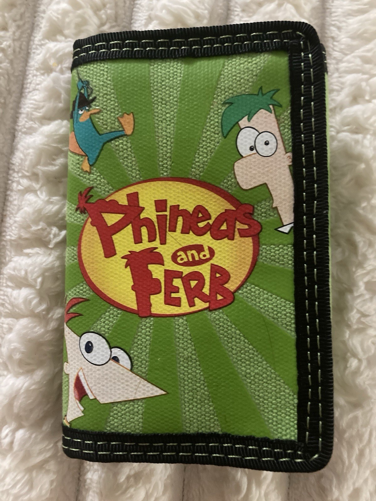 Vintage Disney Phineas and Ferb canvas green trifold  wallet