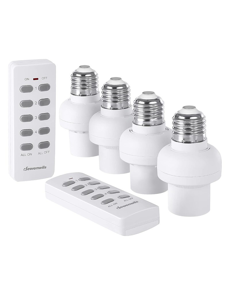 2 Remote + 4 Socket Wireless Light Bulb Socket Switch Kit, ETL Listed