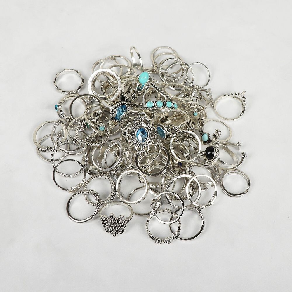 Bulk Lots 50 Antique Silver Bohemia Vintage Rings Mix Women Stone Retro Charms