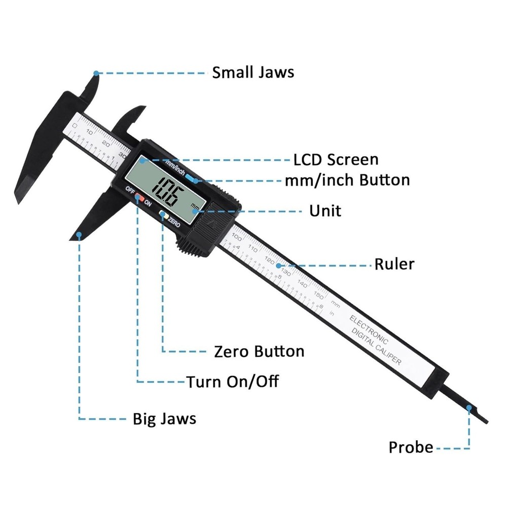 Lightweight 6-Inch Digital Caliper, Inch/mm Conversion, Smart Zero Functionality