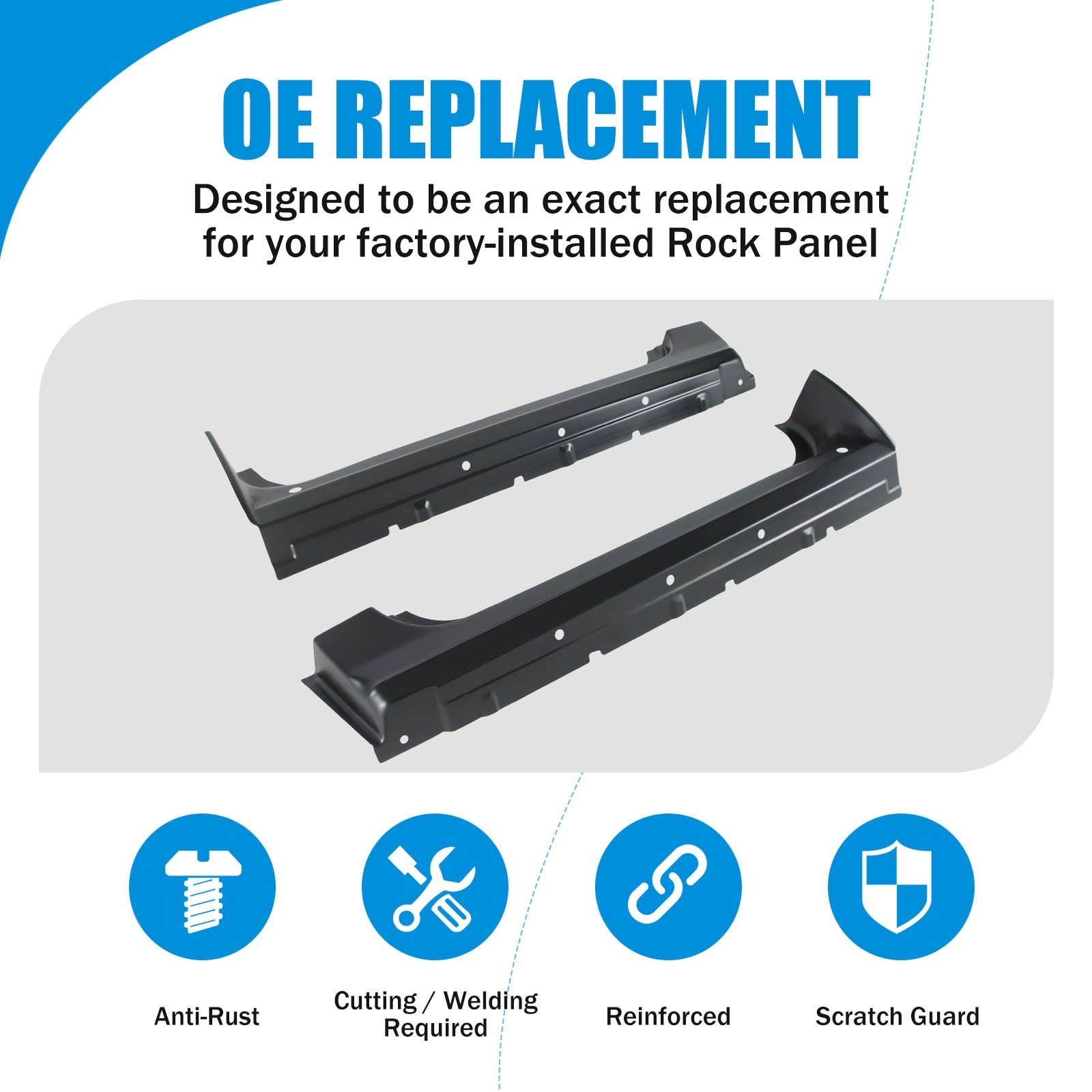 Left+Right Side Rocker Panels for 2007-2013 Chevy Pickup Silverado Standard Cab