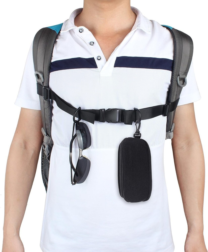 Hands-Free Adjustable Backpack Chest Strap with Rot Resistant Material - Black