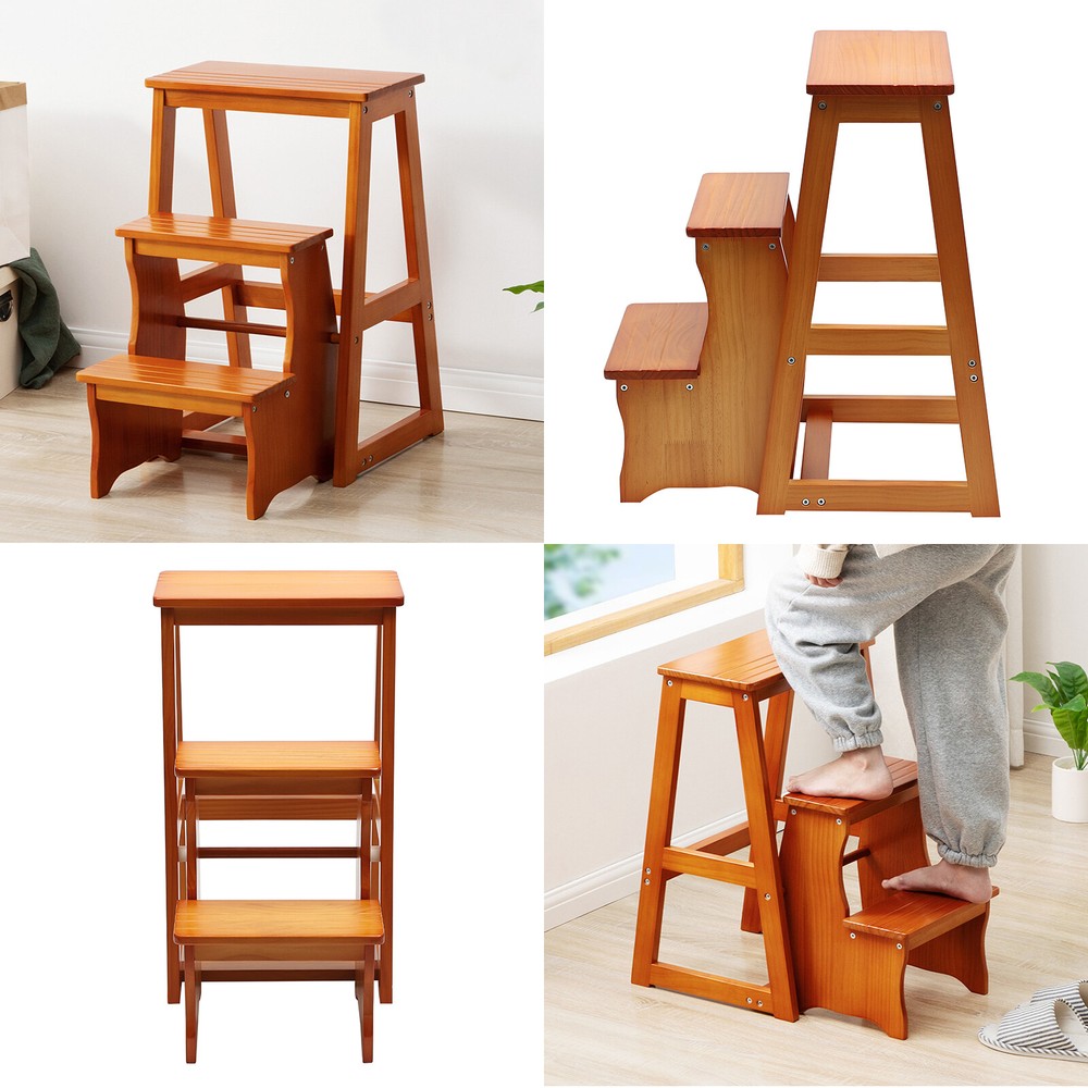 3-Step Folding Library Ladder Chair, Portable Multifunctional Step Stool