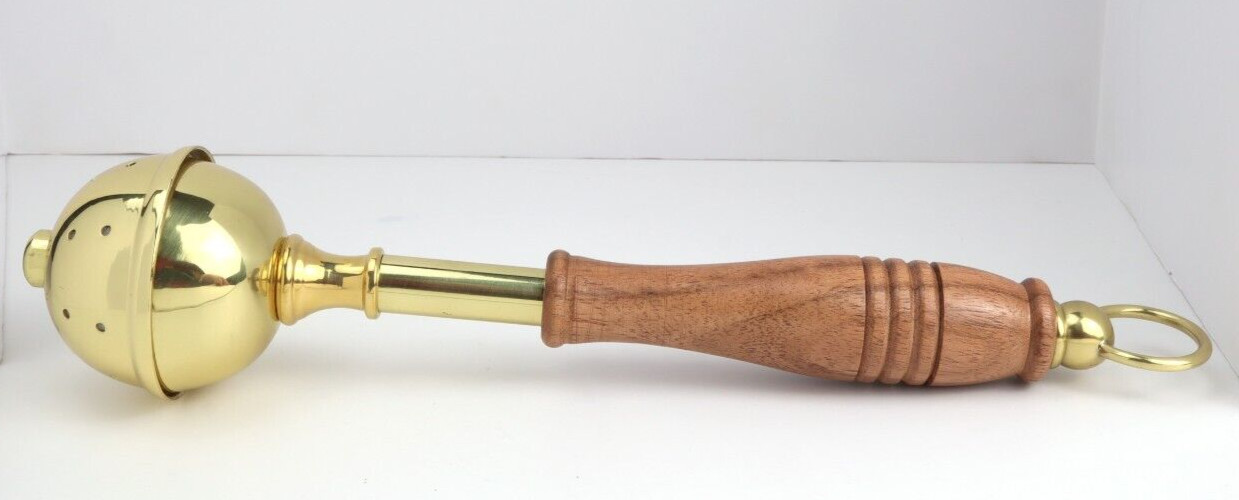 High Polished Brass Wood Handle Holy Water Sprinkler for Catholic Church 10 Inch