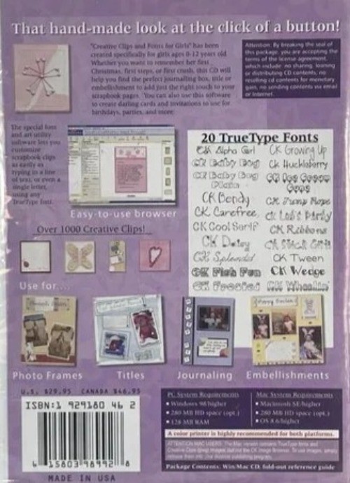 NEW Creating Keepsakes Creative Clips Fonts CD Windows Mac Scrapbooking sealed