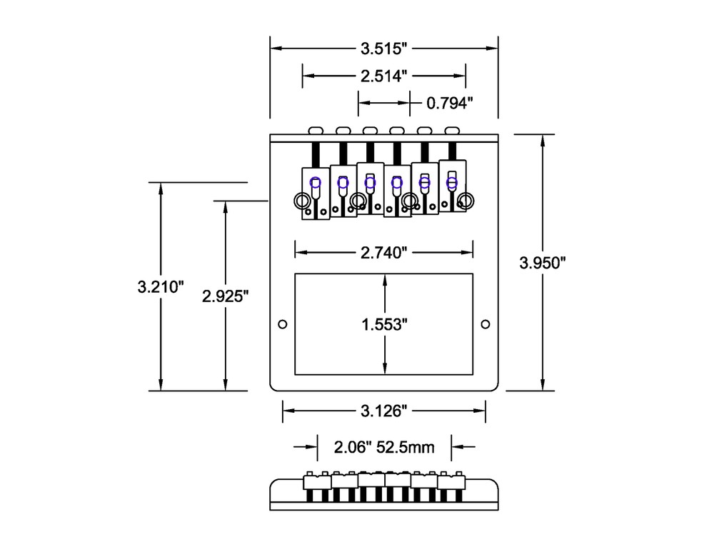 Bridge T Humbucker Style Chrome 2 1/16 String Spread Bitterroot 080642CH