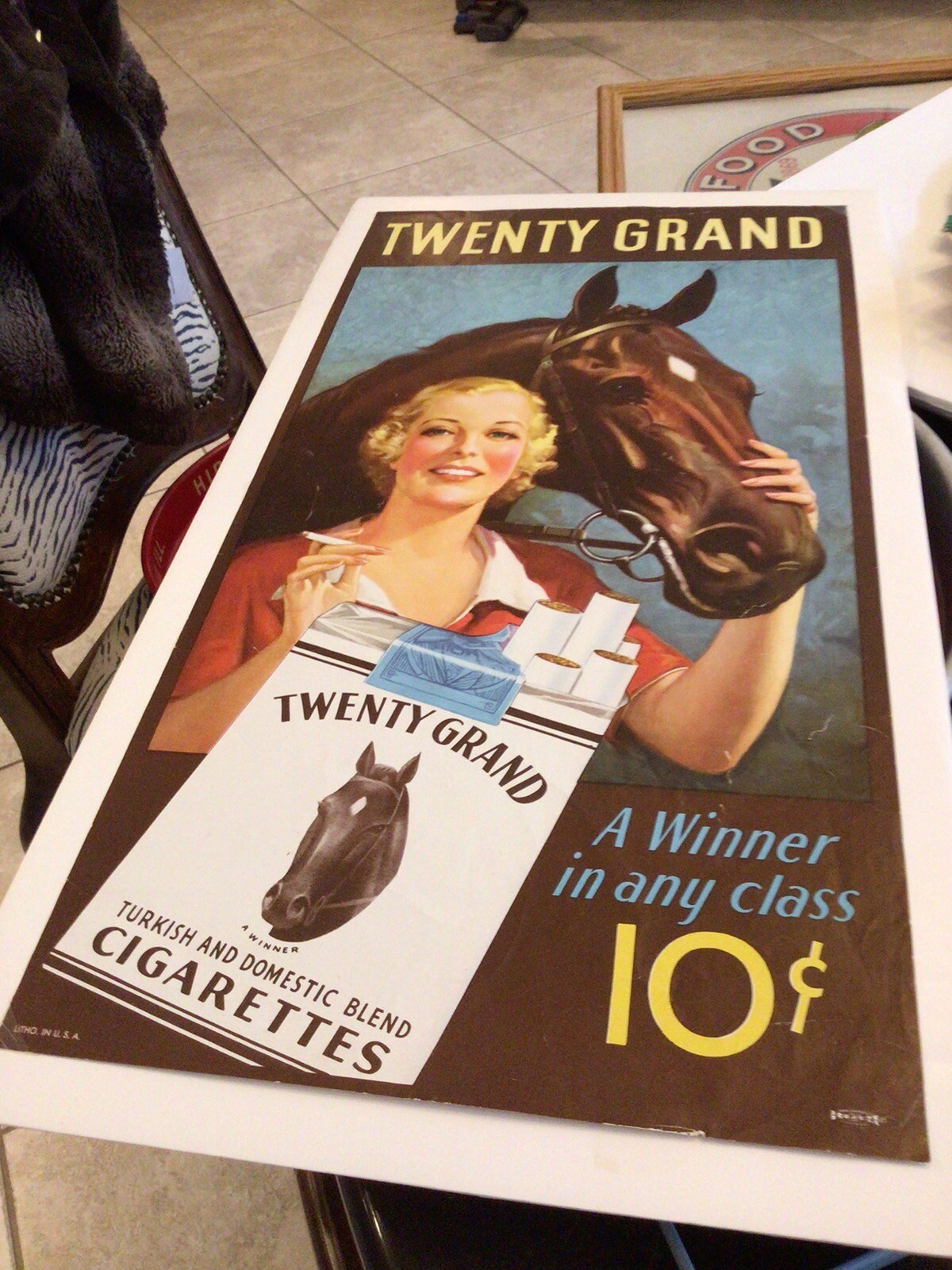 Vintage  Original Twenty Grand Cigarette Poster Circa 1920’s